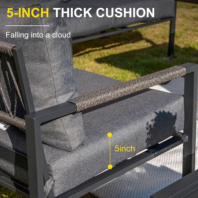 Sundale Outdoor 3 Pieces Patio Set Outdoor Metal Furniture Sets with 2 Armchairs and Side Table, Outdoor Single Sofa Set for Garden, Backyard, Porch, or Balcony, All-Weather Metal Chairs with Cushions