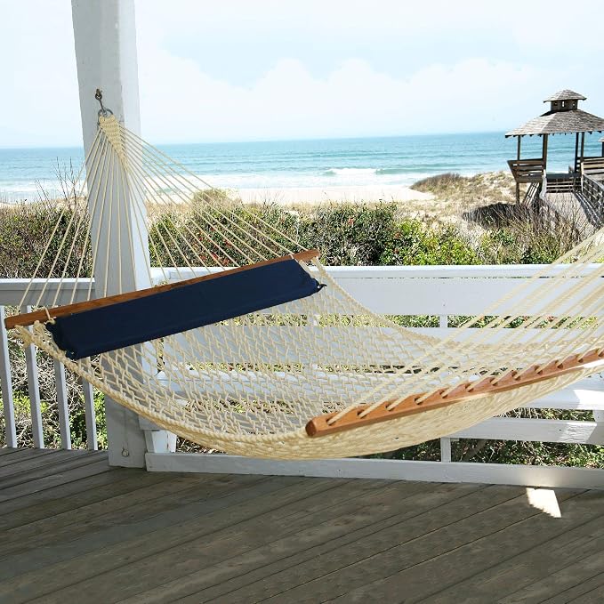 Nags Head Hammocks Captain Oatmeal Duracord Rope Hammock with Free Extension Chains & Tree Hooks, Handcrafted in The USA, Accommodates 2 People, 450 LB Weight Capacity, 13 ft. x 55 in.
