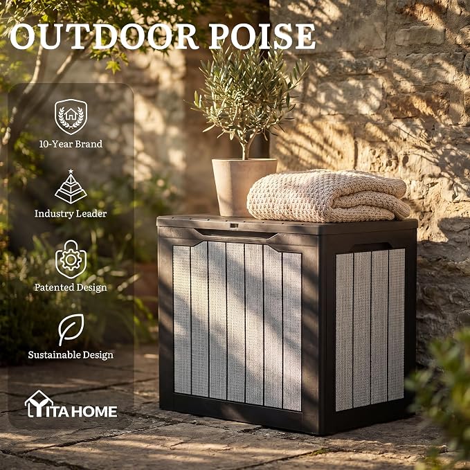 YITAHOME 30 Gallon Deck Box, 2-Pack Waterproof Resin Outdoor Storage Box with Lock, Doubles as Bench Seating for Patio Furniture Cushions,Garden Tools & Pool Accessories, Black & Gray