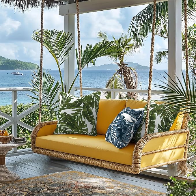 Outdoor Pillows for Patio Furniture 16x16 inch, Square Outdoor Throw Pillows with Inserts, Decorative Patio Pillows for Garden Couch Home Sofa Office Chair, Pack of 2, Palm Blue