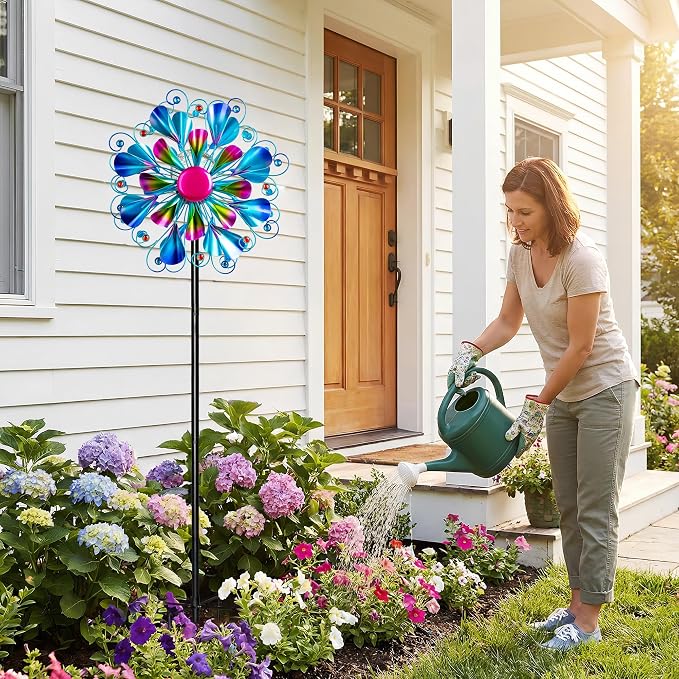 Solar Wind Spinner Outdoor Metal - Peacock Kinetic Garden Sculptures with Color-Changing LED Lights, Waterproof Wind Catchers Yard Art Decor for Patio Lawn, for Women