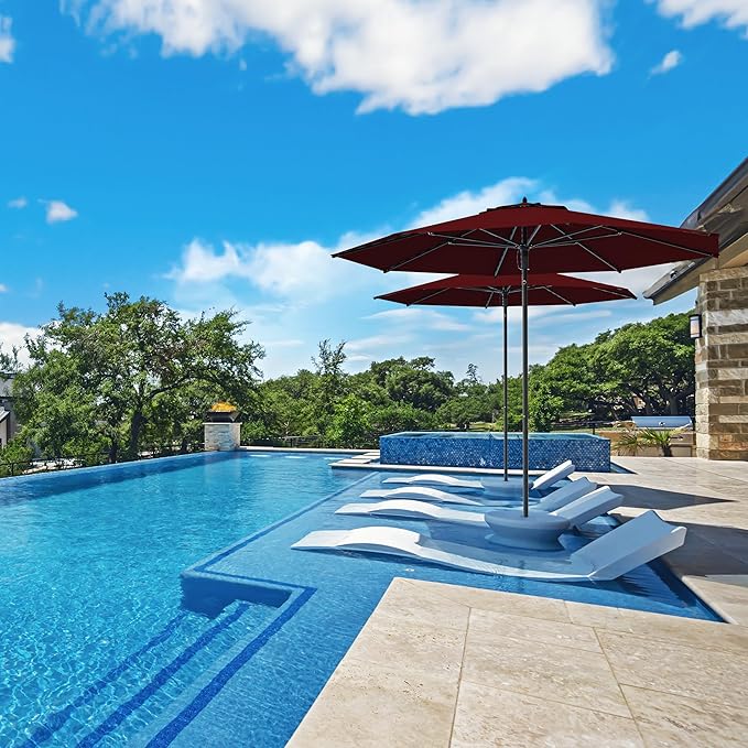Midtown Umbrellas Push & Pop 10 Ft Patio Umbrellas with Push & Pop Mechanism, Fiberglass Ribs & Sunbrella Fabric – Outdoor Umbrella for Deck, Pool, Cafés and Hotels – Burgundy Canopy, Black Pole