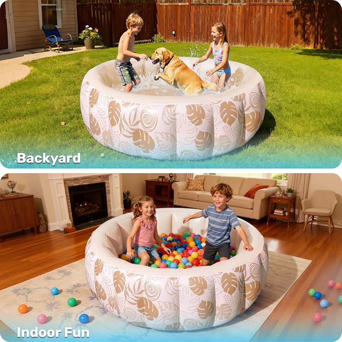 SLOOSH Inflatable Swimming Pool,5.5ft x 20 Inch Full-Sized Blow Up Durable Thickened Luxury Above Ground Family Pool with Comfortable Backrest for Summer Water Party Backyard Garden Lawn, Sandy