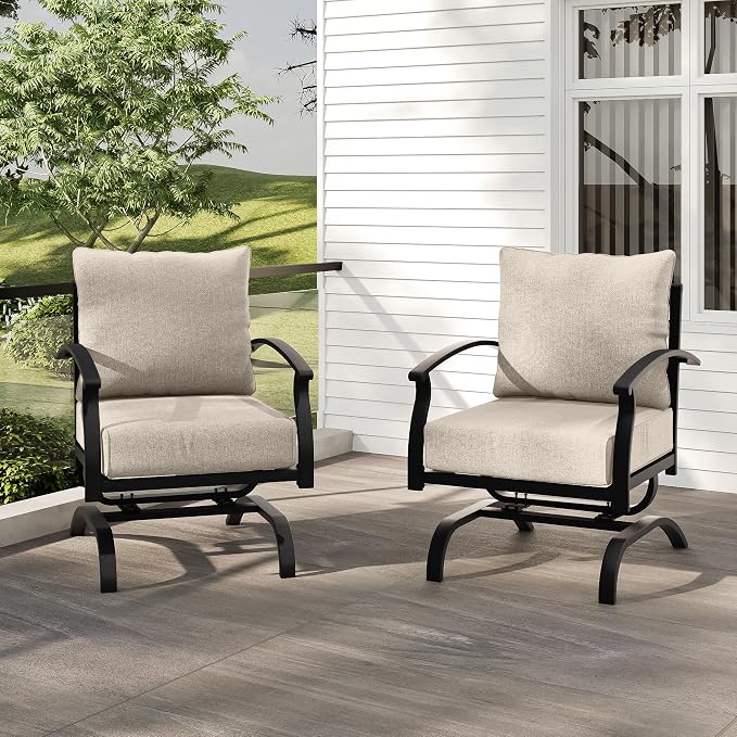Kurapika 2 Pieces Patio Furniture Set, Outdoor Metal Rocking Chair, Patio Bistro Set Rocker Chair with Thickened Cushions for Porch Garden Deck, Sand