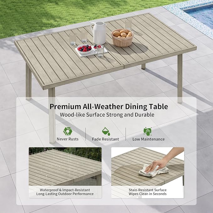 Outdoor Dining Set,7-Piece Patio Dining Table Set for 6 with Rectangular Table & 6 Thick Cushion Sofa Chair, Aluminum All-Weather Patio Furniture Set for Backyard, Garden and Poolside (Grey)