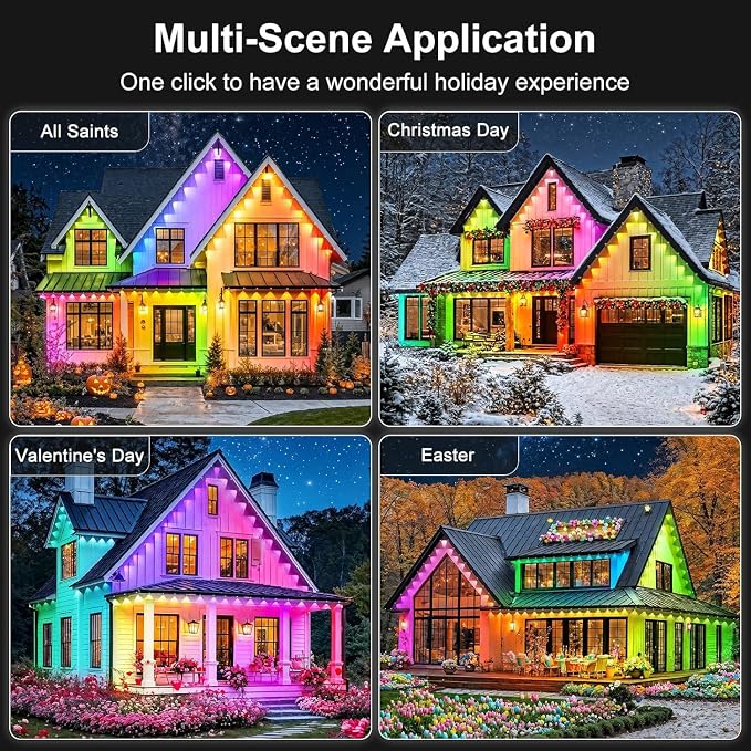 RCUICA 200FT Permanent Outdoor Lights Waterproof with Smart App Control Remote,DIY Scene Modes,Music Sync hronization,Eaves Lights for Garden Decor,Deck,Christmas