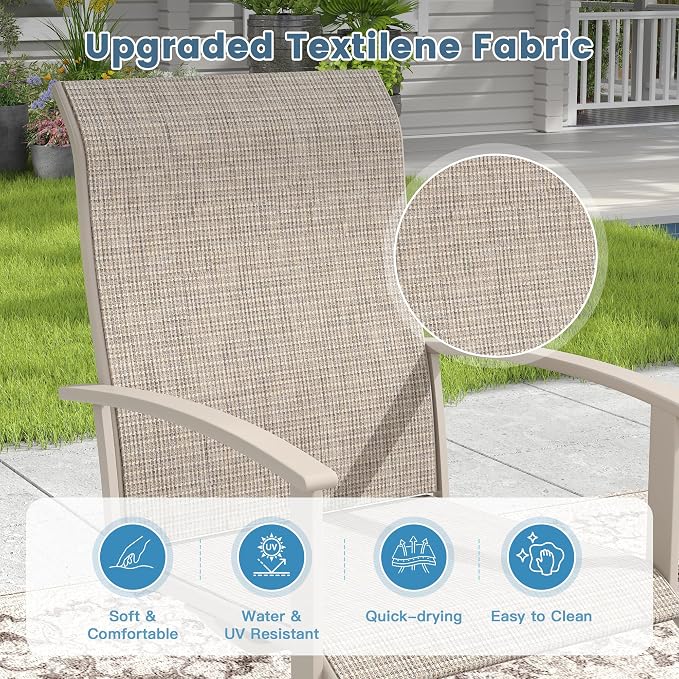 DIFY 5 Pieces Outdoor Dining Set for 4, 40.6" Grey Wood-Like Round Metal Table with Umbrella Hole and Sandshell Textilene Swivel Patio Chairs, Patio Table and Chairs Set for Garden, Backyard, Poolside
