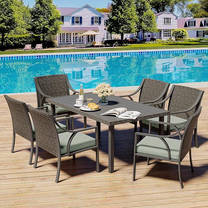 HAPPATIO 7 Piece Patio Dining Set,Outdoor Dining Set,Outdoor Patio Dining Set.Wicker Rattan Patio Dining Furniture. Dining Furniture Set. Outdoor Dining Set for 6.(Green)