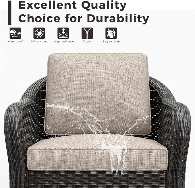 Outdoor Swivel Chairs with Side Table, Patio Wicker Chairs, Outside Conversation Furniture Set with Washable Cushions for Sunroom, Gazebo, Poolside (Beige)