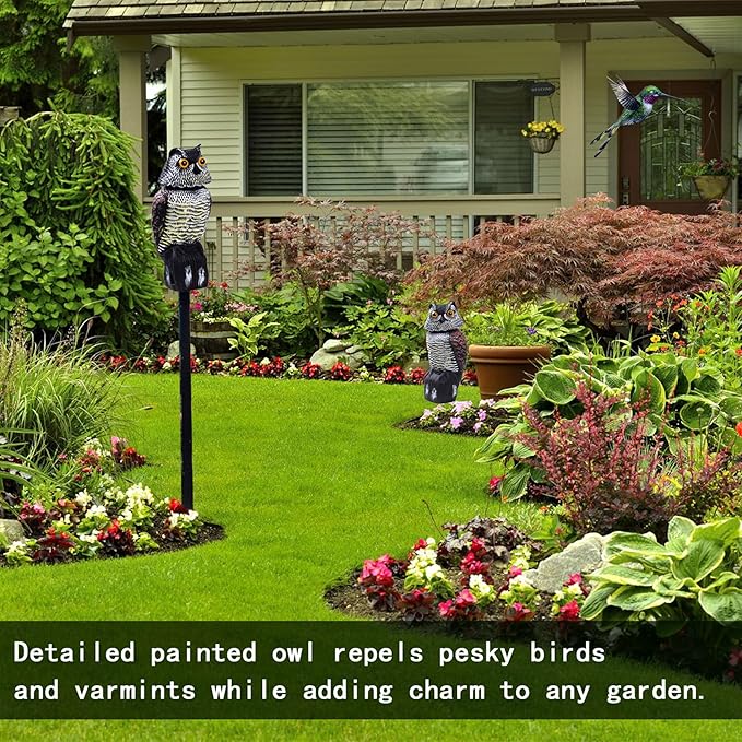 Hedoc 2 Pack Fake Owl Decoys to Scare Birds Away(15 inch), Rotating Head Sculptures, Nature Enemy Scarecrow Plastic Statues, Pest Repellent,Pigeon Deterrent Outdoor Yard, Garden Protectors