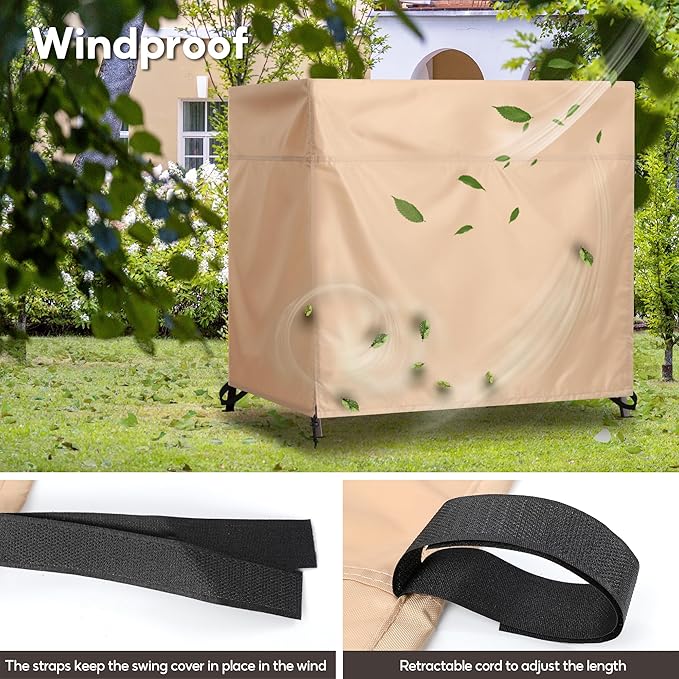 Outdoor 3 Triple Seater Hammock Patio Swing Chair Cover, Water-Resistant, All Weather Protection, Beige Color