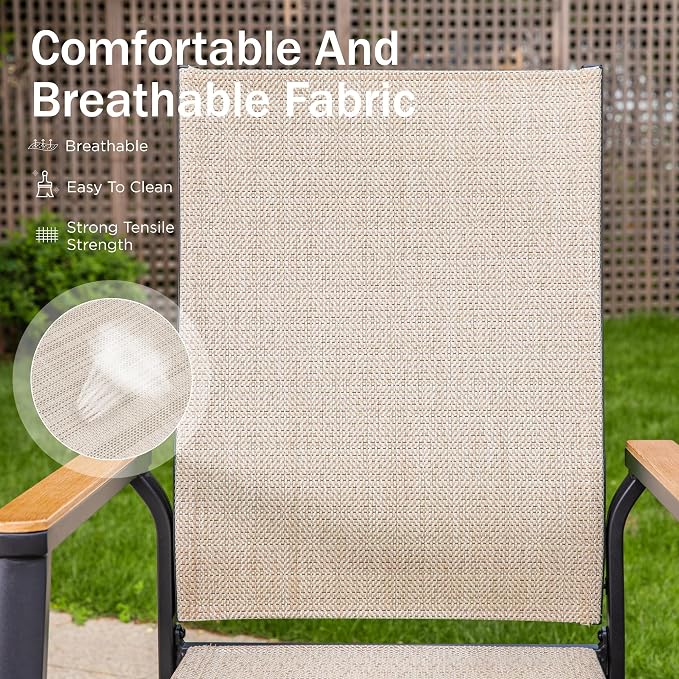 PHI VILLA 7 PCS Patio Dining Set, Aluminum Outdoor Furniture, Patio Table and Chairs for 6, Lightweight Stackable Chairs and 1 Rectangle Patio Dining Table for Garden Yard Deck, Beige