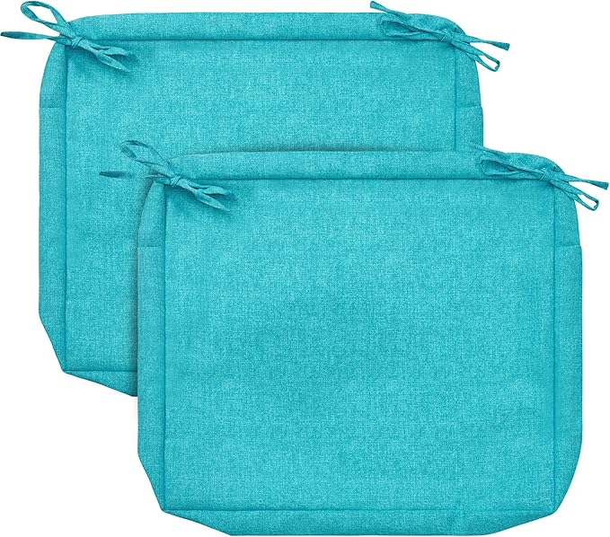 FUNHOME 2 Pack Outdoor Cushion Slipcovers 24" x 24" x 4", No Insert! Water-Resistant Patio Chair Seat Cushion Covers with Zipper and Tie, Replacement Cover Only(Aqua Blue)