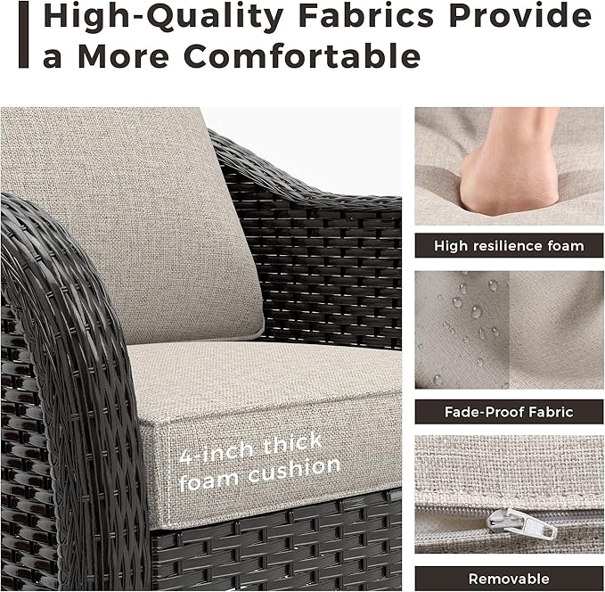 5 Pieces Outdoor Patio Rattan Conversation Furniture Set with Cushions, 78" 3-Seat Wicker Sofa, 55" 2-Seat Couch, 2 Armchairs, Metal Coffee Table for Garden (Beige)