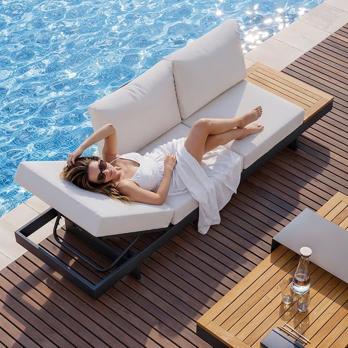 homary 4-Piece Modular Outdoor Sofa Set, Aluminum & Teak Patio Conversation Set with 600D Waterproof Covers, Adjustable Backrests, Fade-Resistant Cushions for Patio, Balcony, Deck