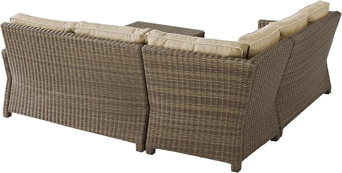 Crosley Furniture Bradenton 4-Piece Outdoor Sectional Sofa Wicker Conversation Patio Furniture Set for Deck, Brown with Sand Cushions