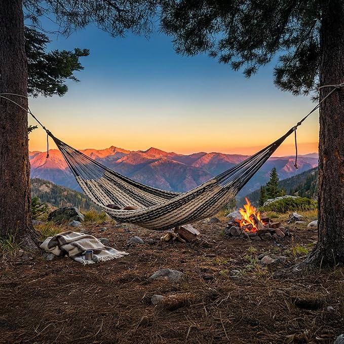Sunnydaze Handwoven XXL Thick Cord Mayan Double Hammock for Outside - 625-Pound Capacity Heavy-Duty Outdoor Hammock - Black/Natural