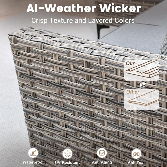 10 Pieces Wicker Patio Furniture Set,Outdoor Sectional Sofa with Swivel Chairs Coffee Table,Outside Deep Seat Rattan Couch Conversation Set,Dark Grey