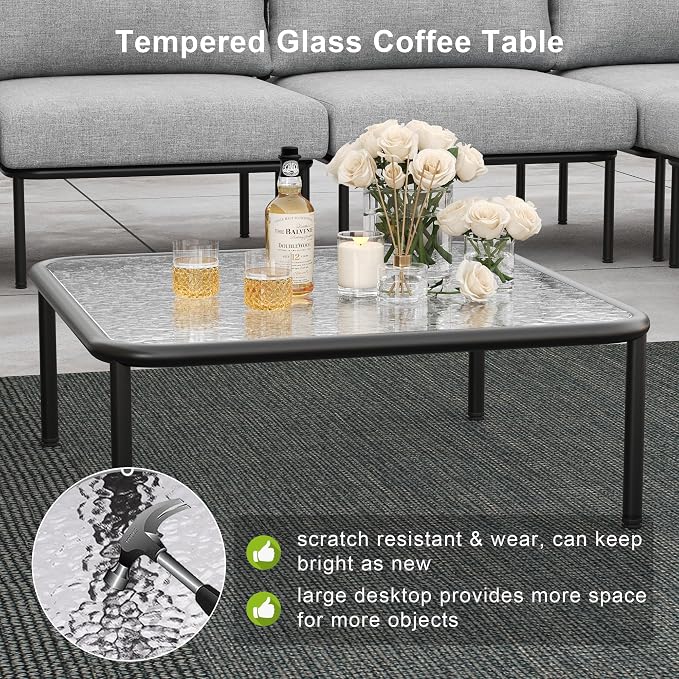 LayinSun 9 Pieces Aluminum Patio Furniture Set, Modern Modular Sectional Sofa with Coffee Table and Upgrade Thickness Cushion