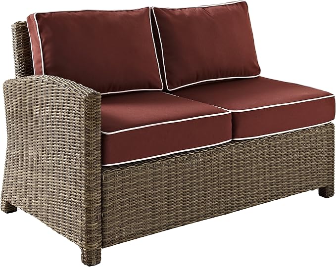 Crosley Furniture Bradenton 5-Piece Outdoor Sectional Sofa Wicker Conversation Patio Furniture Set for Deck, Brown with Sangria Cushions