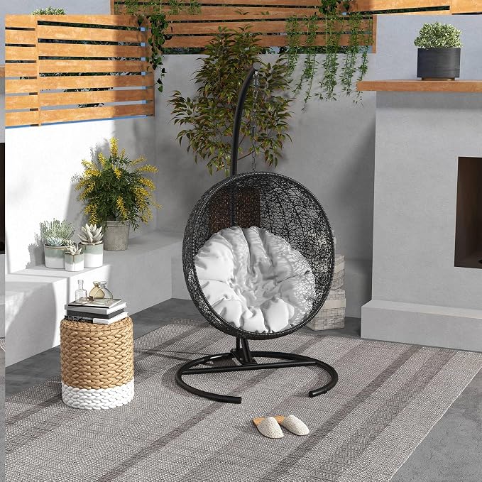Outsunny Hanging Hammock Chair Stand with Round Base, C Hanging Stand Frame for Hammock Chair, Egg Chair, Porch Swing Chair, Indoor & Outdoor, Black