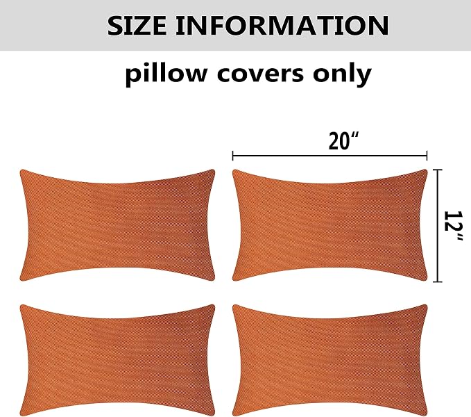 Home Brilliant Outdoor Pillows Covers for Patio Rectangle Pillow Cover 12x20 Lumbar Throw Piillow Covers Decorative Pillowcases Set of 4, 12 x 20, Burnt Orange