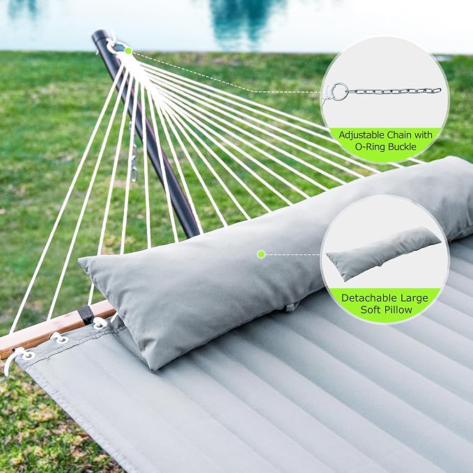 ANAGOO Double Hammock with Stand, Heavy Duty Outdoor Hammock for Two, 500 LBS Capacity, Stable Steel Frame with Balance Strap, Easy Tool-Free Assembly for Patio, Garden, Backyard & Beach,Dark Grey