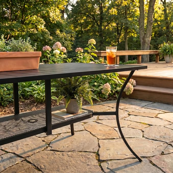 VICLLAX Patio Dining Set for 6, 7-piece Outdoor Dining Set - 59" Rectangle Patio Table and Chairs for Lawn Garden, Black Tabletop and Fabric