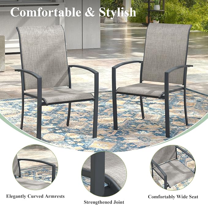 7 Pieces Outdoor Dining Set, 63" Rectangular Patio Table and Chairs Set with 2 Swivel Chairs & 4 Stationary Chairs for Deck Lawn Backyard, Grey & Grey