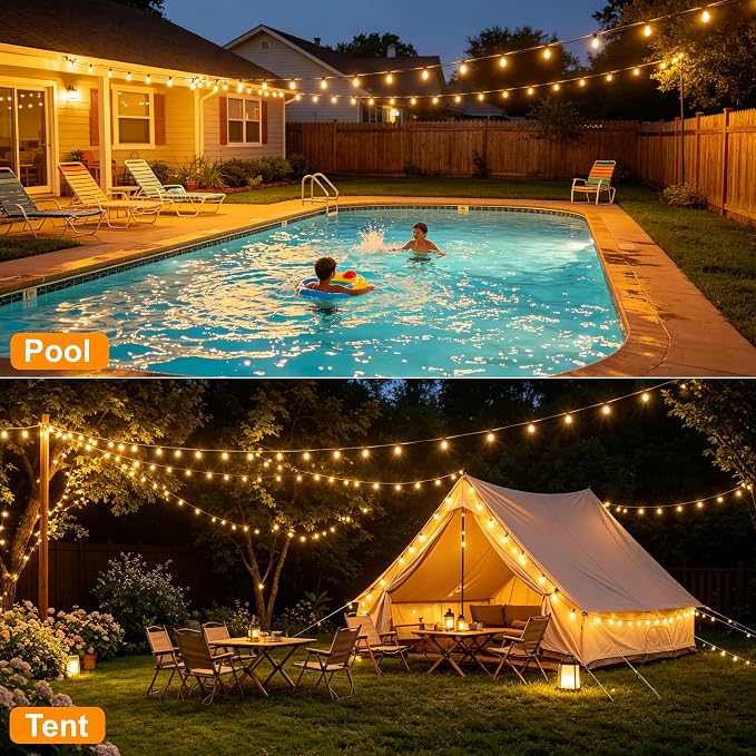 100FT Outdoor String Lights, Waterproof Patio Lights with Clear Shatterproof Plastic ST38 Vintage Edison Bulbs, Connectable Outside Hanging Lights for Backyard, Porch, Deck, Balcony, Garden, 2700K