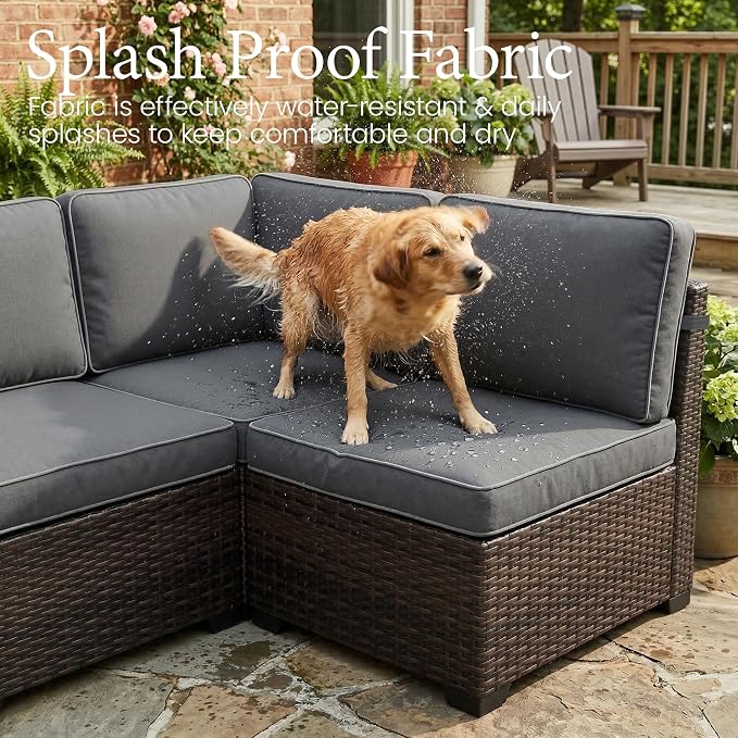LayinSun 13 Pieces Outdoor Patio Furniture Set with 44" Fire Pit Table Brown Rattan Sectional Sofa Conversation Sets
