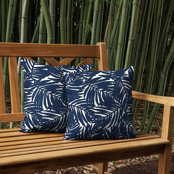 Arden Outdoor Toss Pillow, earthFIBER, 4-Pack, 16x16, Blue Palm | Indoor/Outdoor Décor, Rain-Proof, Fade Resistant, Mold and Mildew Resistant