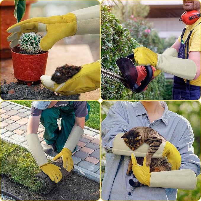 HANDLANDY Rose Pruning Gloves for Men Women, Thorn Proof Gardening Gloves | Long Leather Gardening Gloves, Breathable Leather Gauntlet, Best Garden Gifts & Tools for Gardener (Butter Yellow, M)