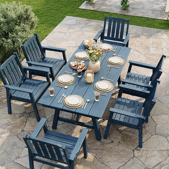 IDEALHOUSE Outdoor Patio Dining Chairs Set of 2, Heavy Duty HDPE Garden Seating with Sturdy Weather-Resistant Frame, Comfortable Wide Seat and Back, Waterproof for Backyard or Poolside, Navy