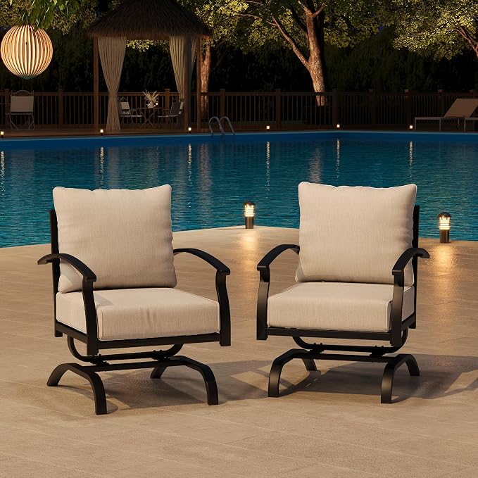 Metal Patio Furniture Set,2 Pieces Patio Sectional Outdoor Furniture Set with 2 Chairs,Patio Conversation Sets with 5.1" Thickened Cushions,Sand