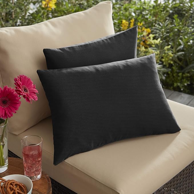 Sorra Home x Sunbrella Indoor/Outdoor Lumbar Pillow, 16 x 26, Black, Set of 2