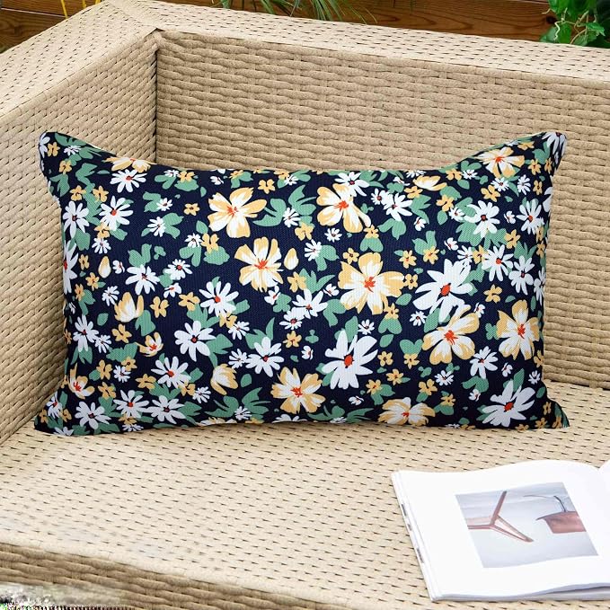 COZY TRENDS Decorative Indoor Outdoor Waterproof Throw Pillows with Inserts - Stylish Comfort for Your Patio Furniture, Garden Chairs, or Indoor Décor (12''X20'', Navy/White)