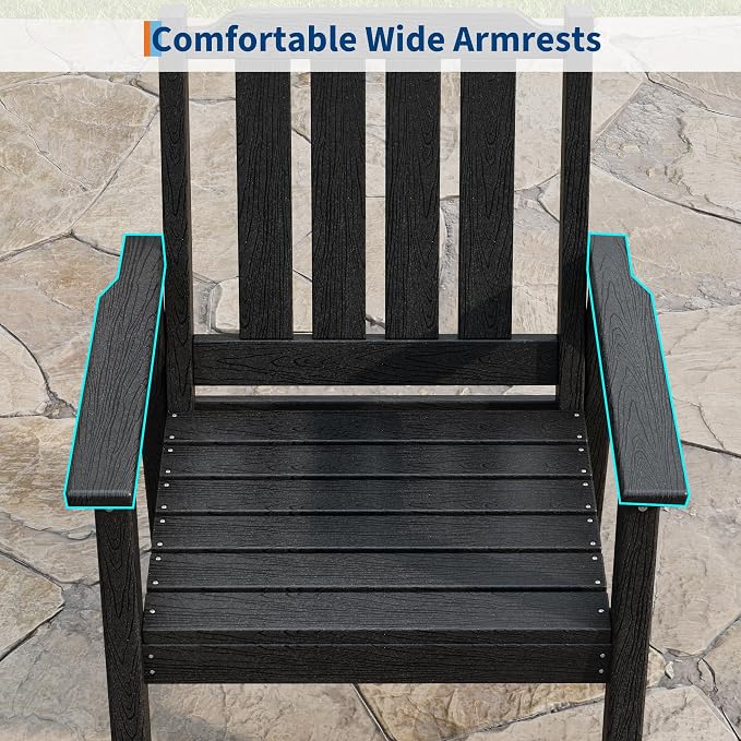 GAOMON Outdoor Patio Dining Chairs Set of 4, All-Weather HDPE Garden Dining Chairs with Armrests, Wide Seat and Sturdy Frame,Waterproof Design, for Garden, Backyard, Deck, Black