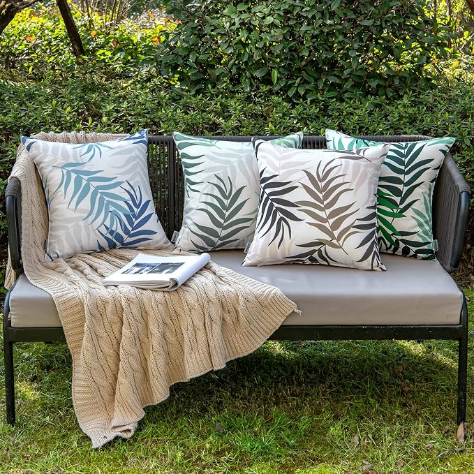 MIULEE Outdoor Waterproof Throw Pillow Covers 18x18 Coffee Brown Pack of 2 | Decorative Patio Pillow Cases Natural Leaves Pattern Spring Square Cushion Shams Shell for Garden Balcony Couch