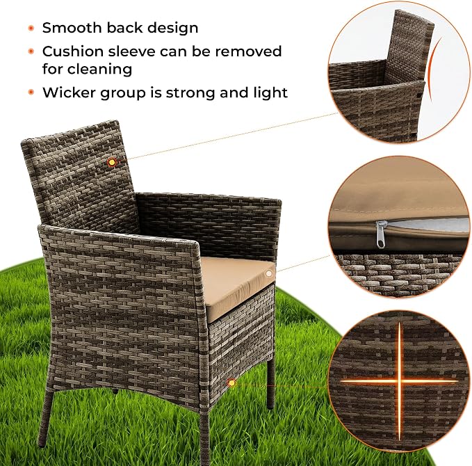 4 Pieces Outdoor Patio Furniture Set, Wicker Patio Conversation Set with Tea Table, All-Weather Outside Rattan Sectional Sofa for Backyard, Poolside, Garden, Balcony, Brown/Beige