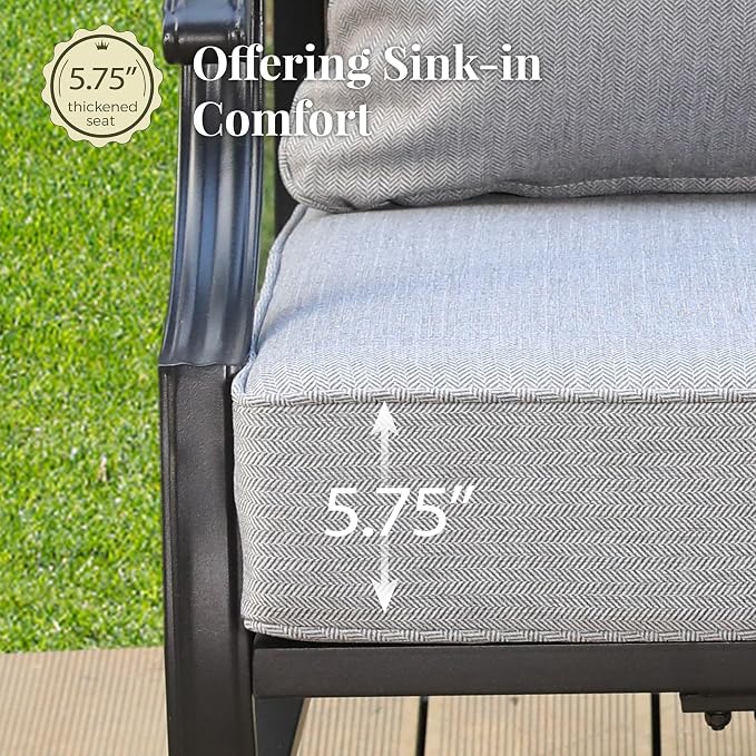 MIXPATIO Patio Furniture Set 4 pcs, Outdoor Patio Furniture, 3-Seat Sofa, 2 Rocking Chairs, Metal Coffee Table and 5.75" Extra Thick Cushion, Patio Conversation Set for Garden Backyard Deck,Grey