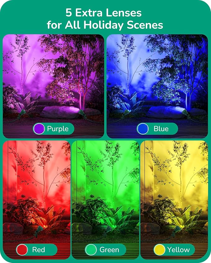 EDISHINE 120V Spotlight Outdoor, 5 Extra Color Lenses, 5.5W 500LM Waterproof LED Outdoor Spotlight, 5000K Landscape Lighting for Yard Flag Tree Holiday Decor, 180° Adjustable, UL Listed
