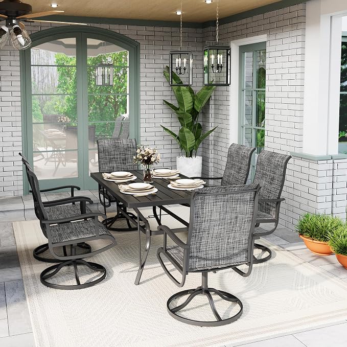 7-Piece Outdoor Dining Set, Patio Furniture Set with Textilene Swivel Chairs, Outdoor Table & 6 Chairs for Garden, Backyard, Poolside, Deck, Charcoal