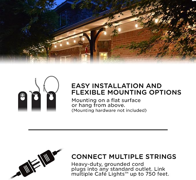 Enbrighten Vintage Outdoor String Lights, 48ft, 24 Bulbs, White Light Only | 2700K Warm White Light, Weatherproof, Shatterproof Acrylic Bulbs, Drop Cord, Easy Install Keyholes, Linkable up to 350ft