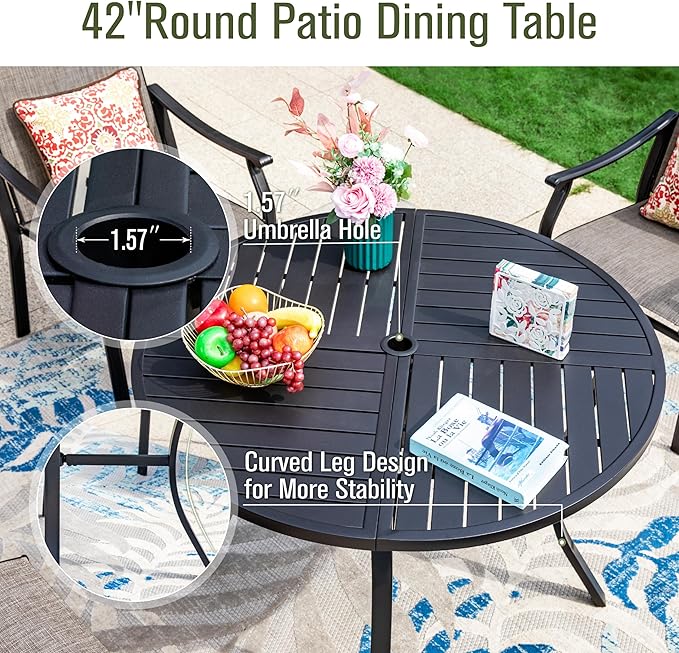Sophia & William Outdoor Dining Set 5 Pieces, 4 Comfortable Textilene Chairs and 42" Round Patio Dining Table, Durable All-Weather Patio Furniture for Lawn, Park, and Courtyard Support 350lbs