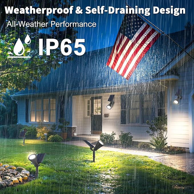 JEJOT 6 Pack Solar Lights Outdoor Waterproof,Cool White Light,2 Lighting Modes,Solar Powered Spotlights for Yard Garden Solar Spot Lights for Flag Landscape Auto On/Off