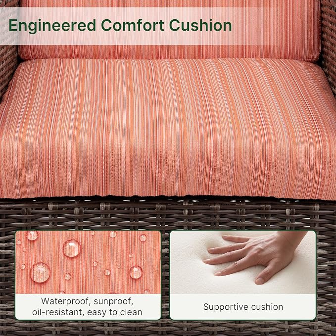 Wicker Patio Conversation Set, Outdoor Patio Chair Set with Deep Seating, Wide Armrests & Thick Cushions, All-Weather Outdoor Furniture Set for Patio, Porch, Deck & Backyard