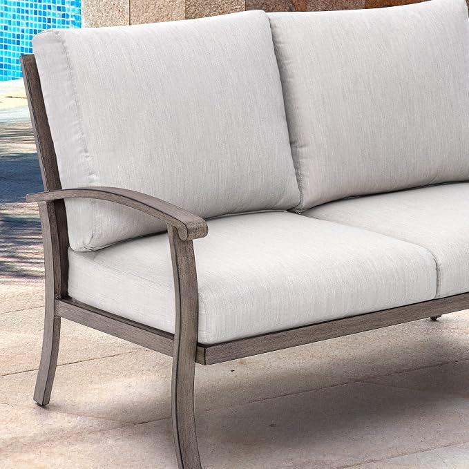 HAPPATIO 4 Piece Aluminum Patio Furniture Set, 4-Person Outdoor Swivel Chairs and Loveseat, All-Weather Outdoor Sectional Sofa with Comfortable Cushions and Coffee Table(Gray)