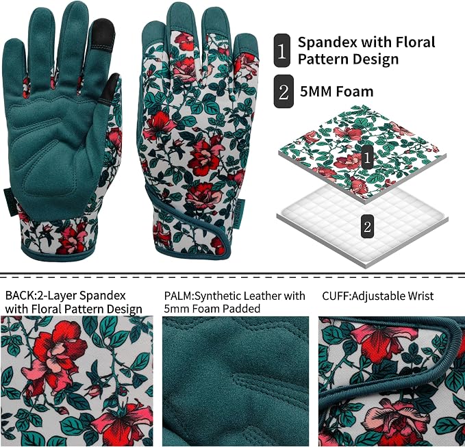 Cute Pattern Gardening Gloves,Thornproof Garden Glove,Gardener Gift | Gardening Gifts for Women,Touchscreen,Tender Thornproof,Cute Pattern,Protection Palm,Machine Washable,Adjustable Cuff