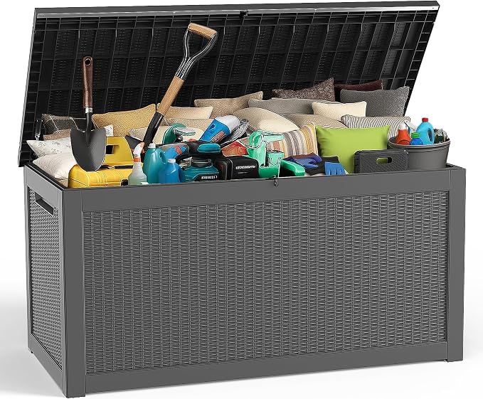 Deck Box Large Outdoor Storage for Patio Furniture,Outdoor Cushions,Garden Tools and Pool Supplies,Waterproof,Resin,Lockable (Black, 267 Gallon)